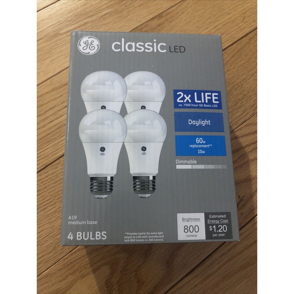 GE‎ Classic LED A19 Medium Base 60-Watt Daylight Dimmable 4 Light Bulbs NEW